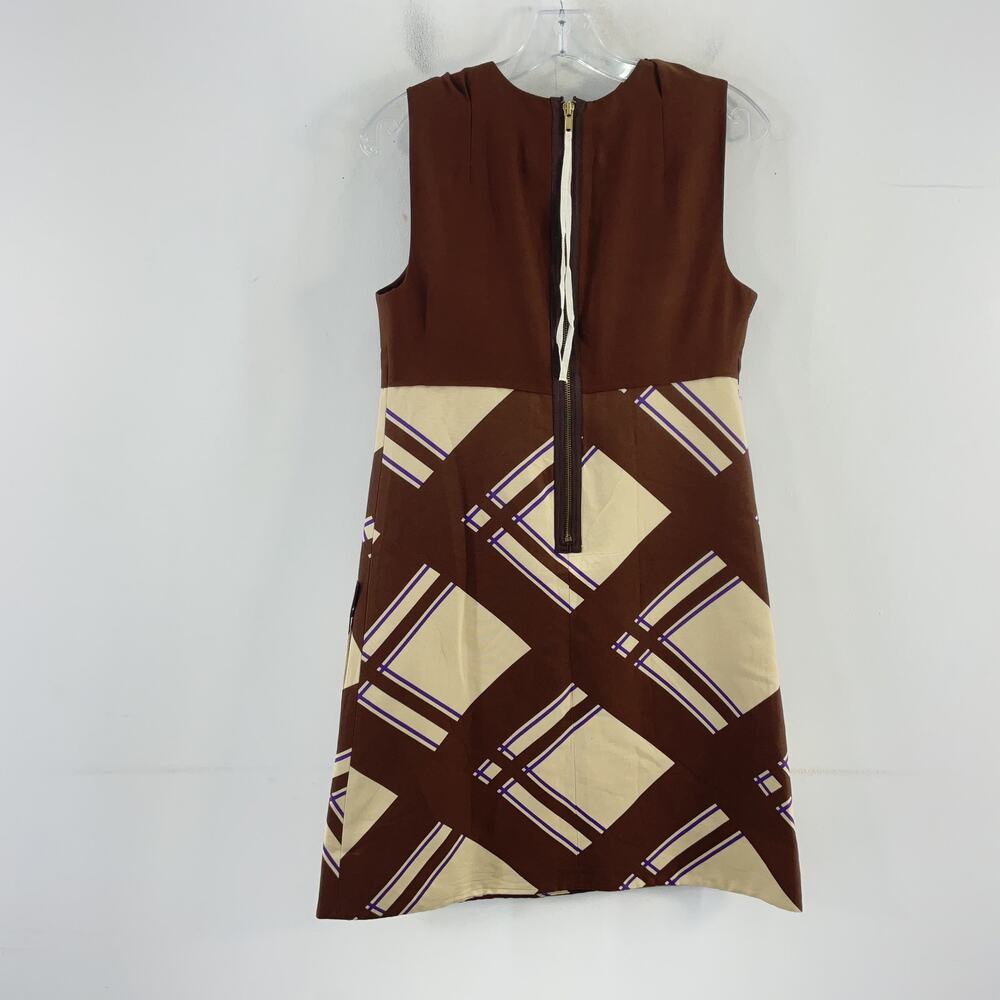 Marc Jacobs Brown/Cream Plaid Silk Cotton Neck Tie Shift Dress Women’s Size 6 - Picture 2 of 6